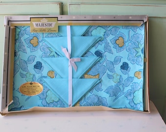 Manteles individuales de vinilo con diseño floral vintage - Juego de 8, flores azules, MCM, sin usar