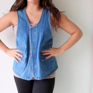 Vintage 80s Acid Wash Jean Vest: Biker Chic Denim
