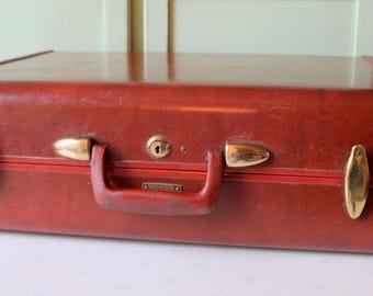 Maleta rígida Samsonite marrón de los años 70: equipaje de viaje retro unisex de mediados de siglo.