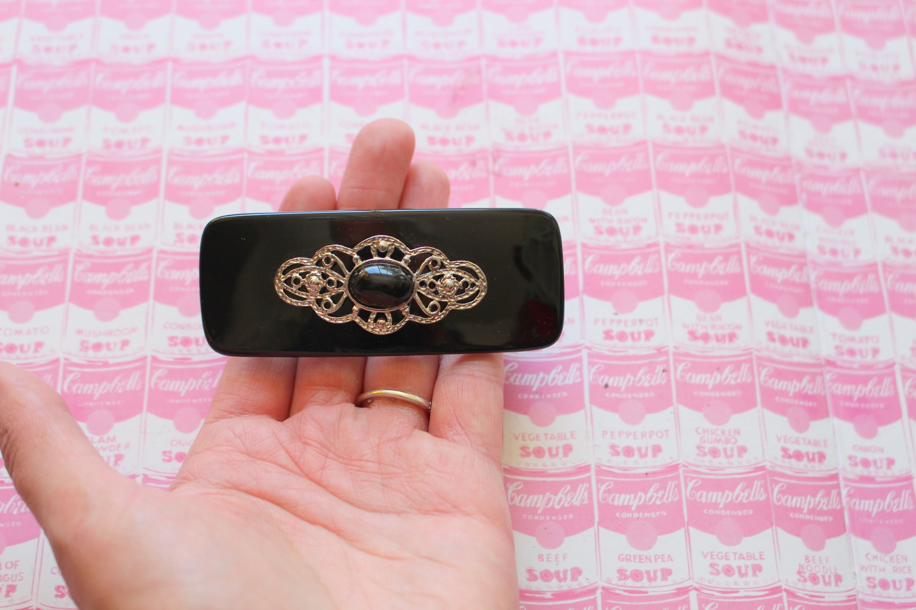 Vintage 80s Black Hair Barrette: Silver Tone Bow Clip - Etsy 
