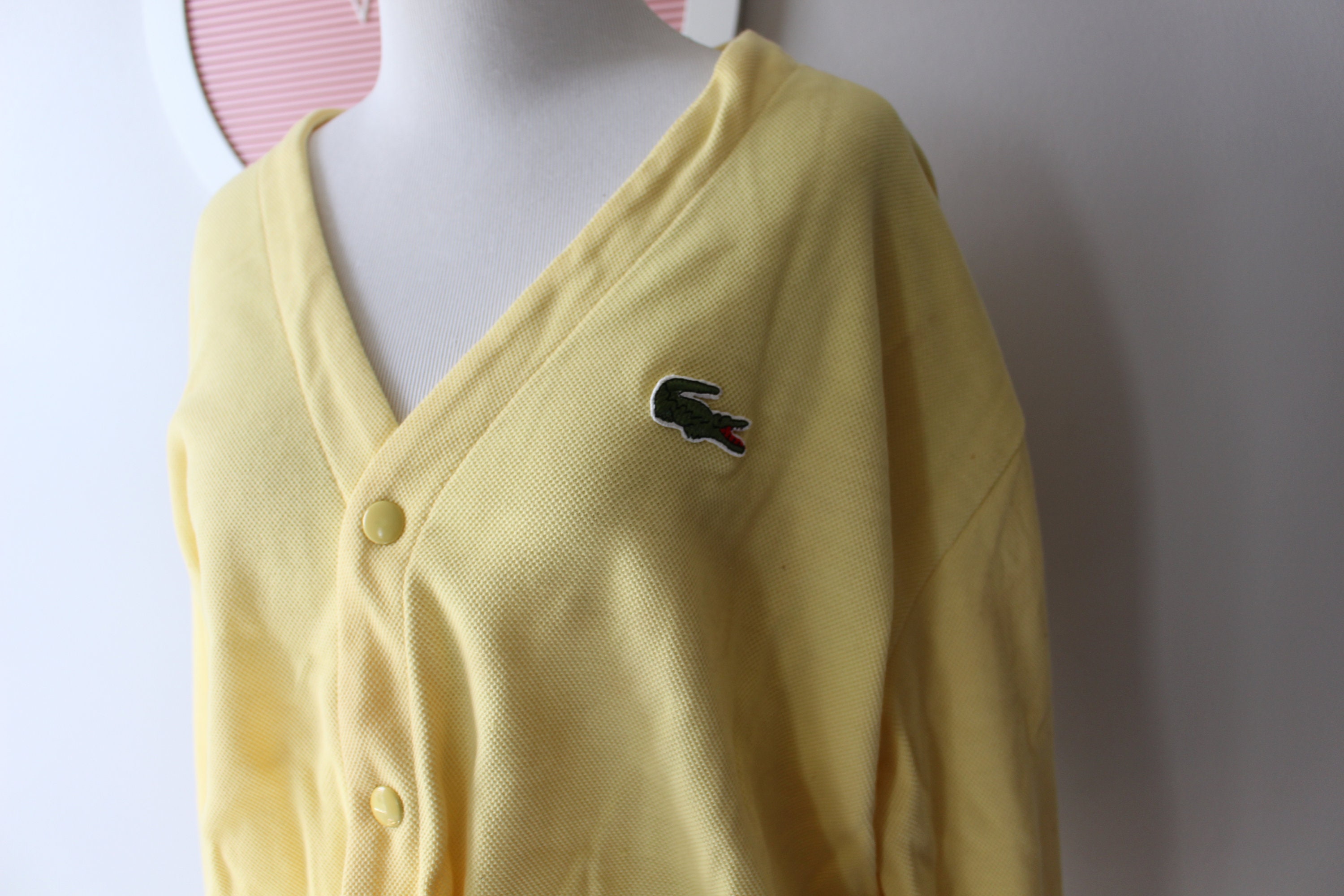 Vintage Lacoste Izod Yellow Cardigan Sweater - 70s Preppy V-neck 