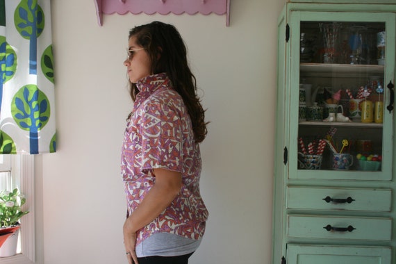 1980s Geometric Print Button-Down Shirt, M/L - image 2