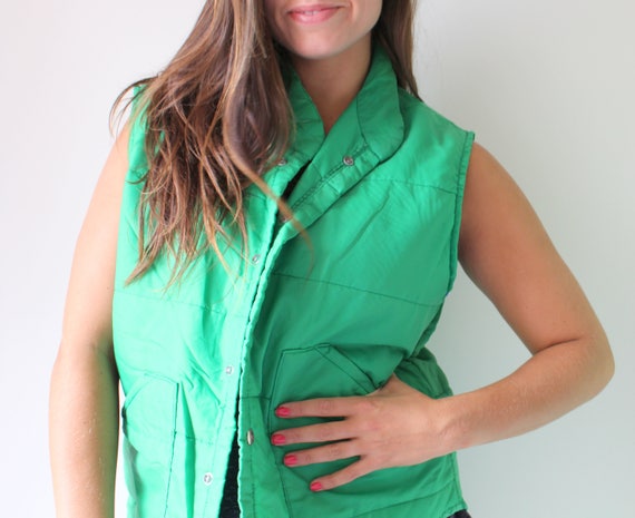 1980s GREEN Mesh Winter Coat Vest....retro. unise… - image 1