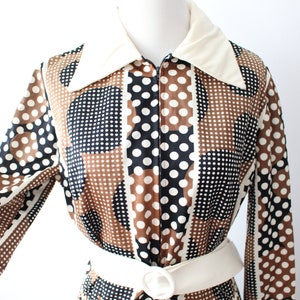 1970 TWIGGY MOD Dress.. Piccolo. Medio. retrò. abito mod. Pois. Abito anni '60. Punti. Mod. Costume. Discoteca. Gogo. metà del secolo. maniche lunghe
