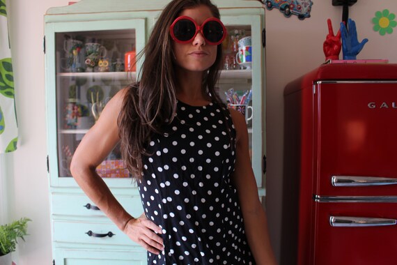 1980s POLKA DOTS Black and White Day Dress....siz… - image 8