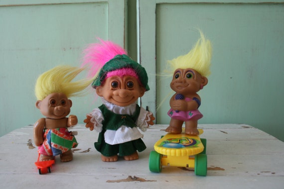 Vintage TROLLS Doll Set.doll. Collectible. Troll. 1980s. 1990s. Kitsch. Retro. Vintage Toys. Crazy. Hippie Troll. Happy Birthday. Princess Etsy Australia