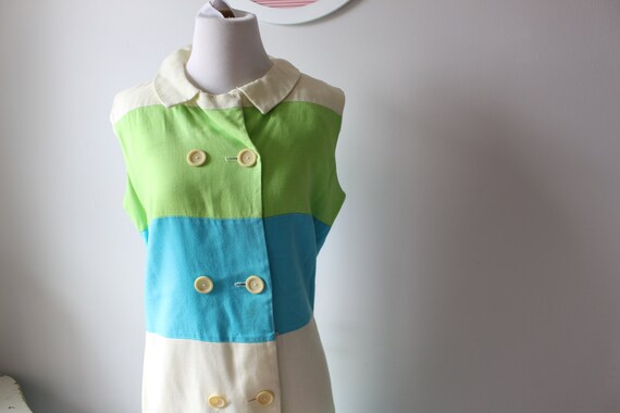 1970s Vintage GARDEN PARTY Striped Sleeveless Day… - image 4