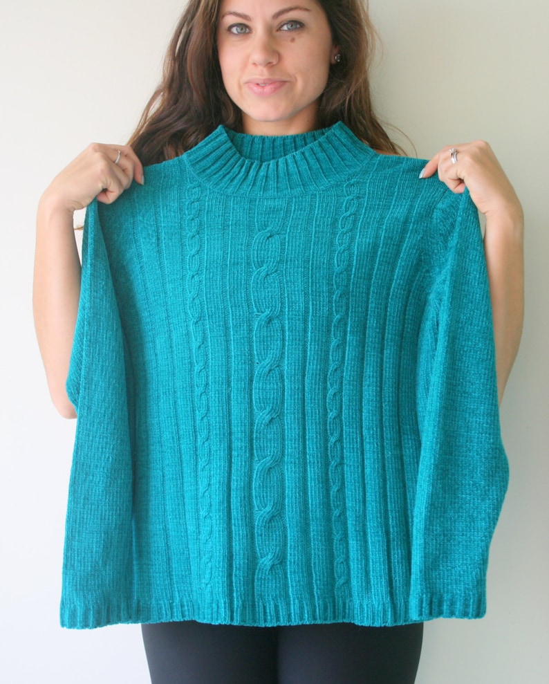 hippie boho spring retro folk free mod blue urban crop Vintage TEAL Blue Boho Slouchy Crop Sweater....turtle neck knit urban