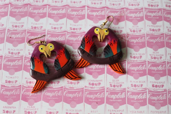 Vintage Parrot Toucan HUGE Bird Earrings....parro… - image 2