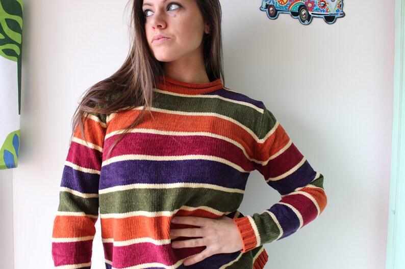 1980s sweater 1980s RAINBOW Sweater...orange striped crop sweater crop top retro colorful rad green fun bright red rainbow