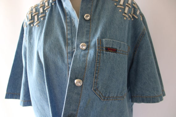 1980s BLUE JEAN Denim Blouse Button Down Top....s… - image 5