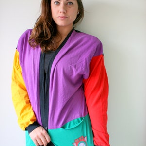 Vintage Rainbow Cotton Jacket: Primary Color Block, One Size