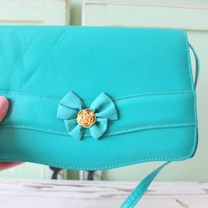 Vintage Teal Blue Vinyl Handbag: 1980s Glam Clutch