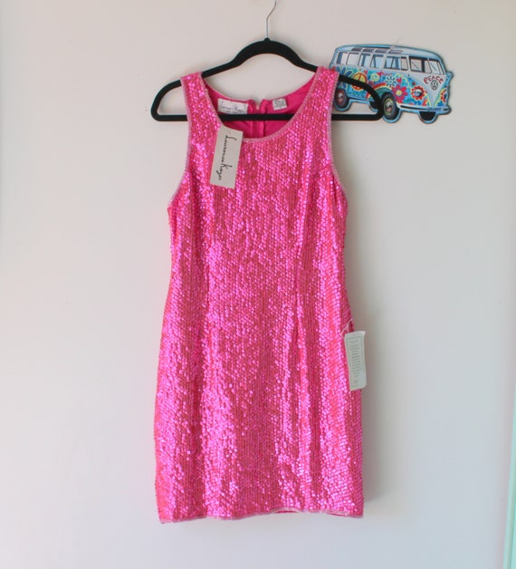 1980s Vintage PINK SEQUINS Dress..small medium..gl