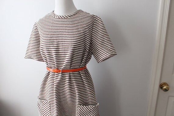 1970s GROOVY Vintage MOD Striped Brown Swirl Dres… - image 5