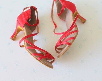 Röda Peep Toe Klackskor - Slingback Kilklackar Dam Storlek 8-8.5