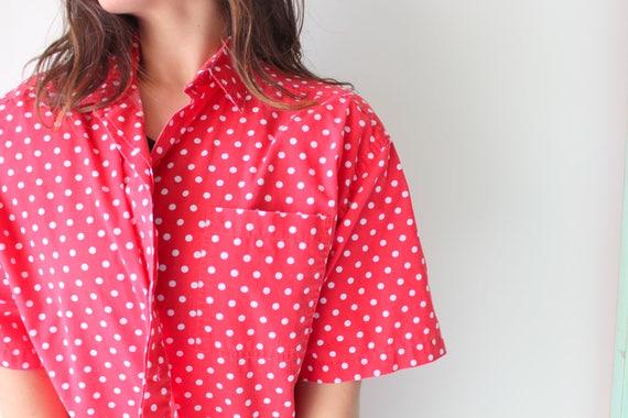 Vintage POLKA DOTS Blouse.womens. red and white. … - image 1