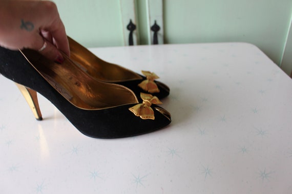 Vintage Black Golden PARTY Leather GLAM Heels...s… - image 4
