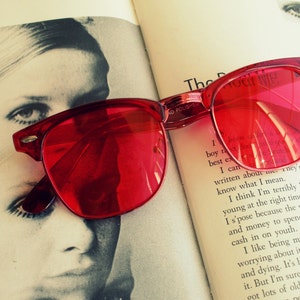 1990s Red Hip Unisex Red Lens Sunglasses...retro. colorful shades. hipster. shades. indie. chic. sunglasses. boho. deadstock. red sunglasses