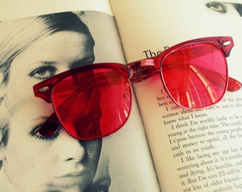 1990s Red Hip Unisex Red Lens Sunglasses...retro. colorful shades. hipster. shades. indie. chic. sunglasses. boho. deadstock. red sunglasses