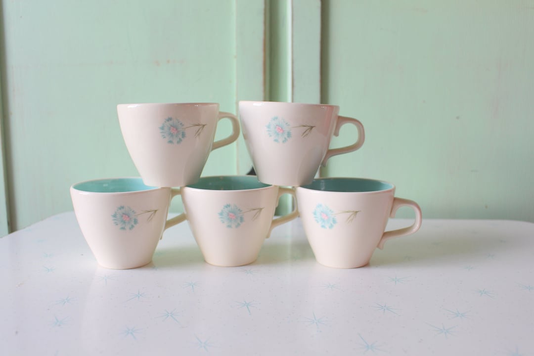 Vintage RETRO Coffee Mug Set of 5.retro Mugs. Set. Espresso. Kitschy. Blue. Taylor Mug. Made in