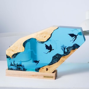 Fire & Ice Dragon Resin Night Lamp: Handmade Fantasy Diorama