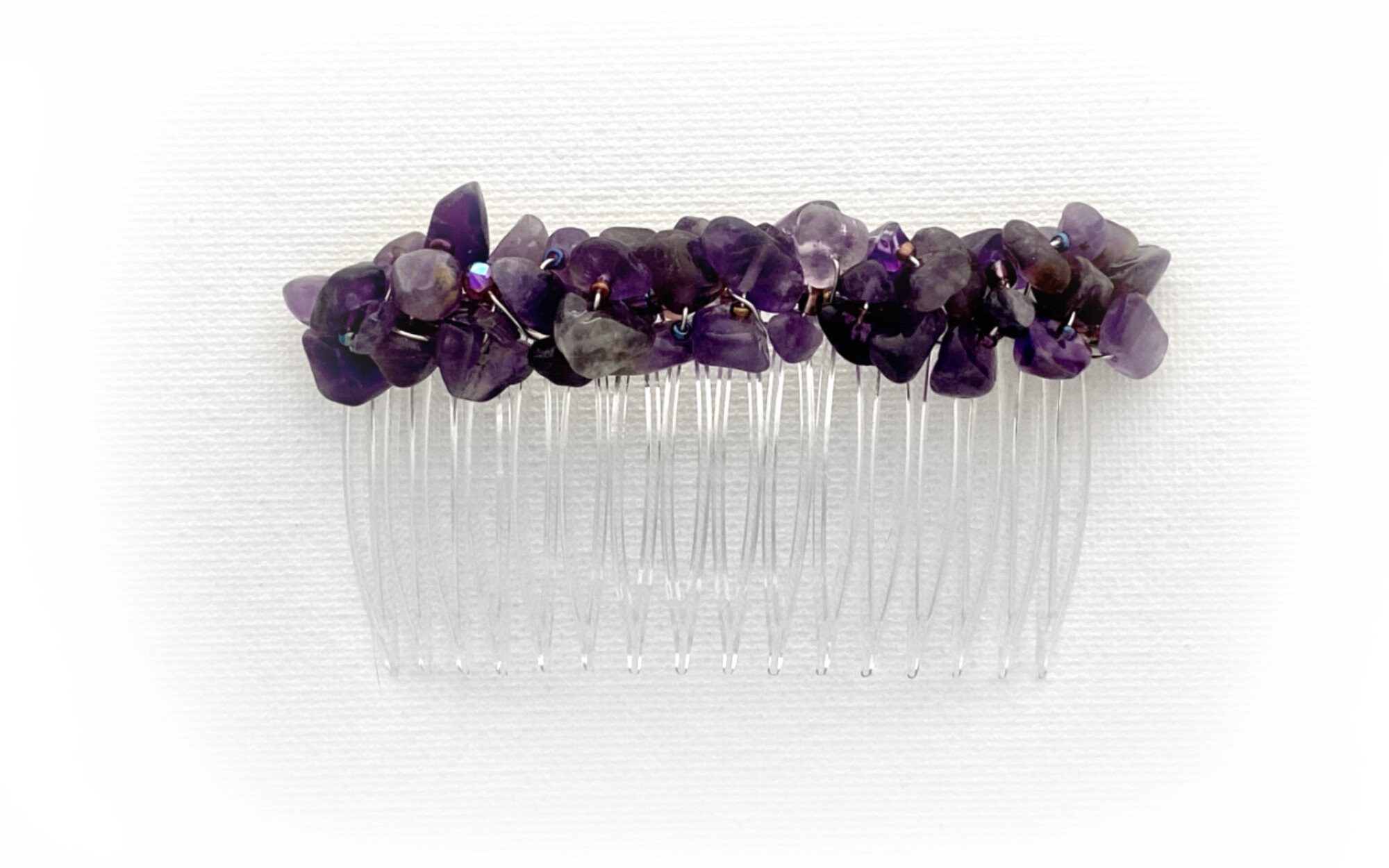Purple Oval Hair Slide Clip / Accessory Gift Boxed Acosta Silver Tone with Amethyst Crystal 