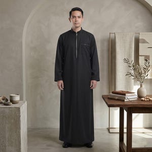Moderne ritstas heren | Zachte katoenen minimalistische Arabische jubba, kaftan met lange mouwen
