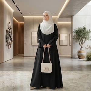Vestido moderno Raisa Abaya: Kaftan de lana melocotón, ropa modesta islámica, Jilbab minimalista