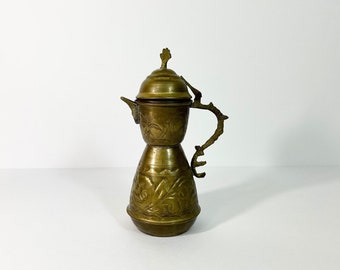 Vintage Etched Coffee or Tea Pot // Hamsa Symbol // Rustic Decor // Decorative Metal Pitcher // Kitchen Decor // Unique Decor