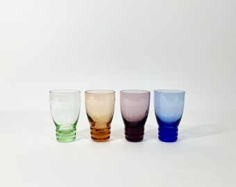 Vintage Mid Century Multi-Colored Cordial or Aperitif Glasses // MCM Rainbow Glasses // Ribbed Bottom Shot Glasses // Set of 4