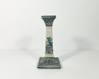 Vintage Art Deco Hand Painted Ceramic Scenic Candlestick Holder // Green Tones Candlestick Holder // Nippon // Chinoiserie // Home Decor