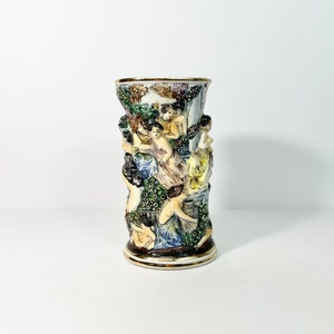 Vintage 8&quot; R. Capodimonte Italy Hand-Painted Porcelain Vase // Raised and Decorated Italian Vase // Scenic Porcelain // Elegant Figural Vase