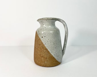 Vintage 7.25" Neutral Two-Tone Studio Pottery Pitcher // Ceramic Jug // Utensil Holder // Handmade // Unique Stoneware Pitcher // Stamped