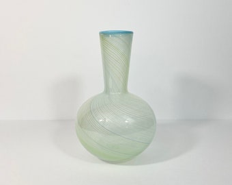 Vintage 9" Dansk Mezza Filigrana Glass Decanter or Vase // Murano Style Glass // Yellow and Blue Swirl Design // Unique Glassware