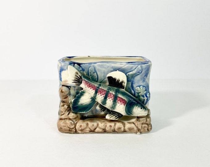 Vintage Ceramic Fish & Underwater Design Planter // Figural Ceramic ...