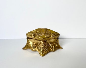 gift jewelry presentation box Antique Art Nouveau Ornate Gilt Hinged Casket // Lidded Presentation Box // Gold-Tone Grape Vine Jewelry Box