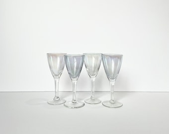 Vintage Mid Century Iridescent Cordial/Liqueur Glasses // MCM Hand-Blown Luster Glass Barware // Set of 4