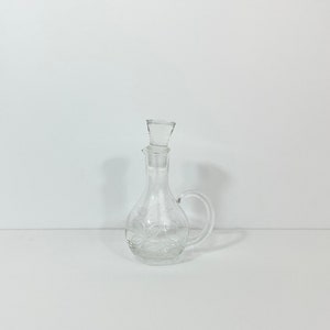 Vintage Small Etched Glass Cruet // Decanter with Stopper // Small Pitcher // Oil, Syrup, Vinegar