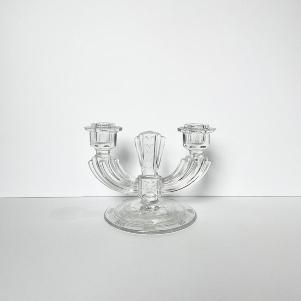 Vintage Etched Glass Candelabra // Two Arm Candlestick Holder // Elegant Candlestick Holder