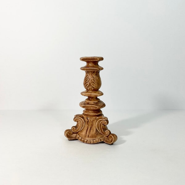 Vintage 6.75" Ornate Baroque Style Ceramic Candlestick Holder // Elegant Candlestick Holder // Neutral Home Decor