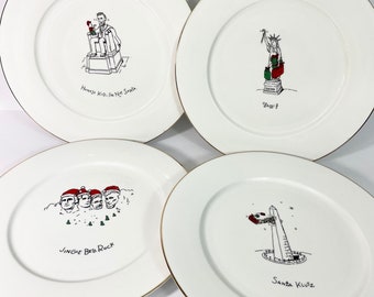 Vintage Set of Dayton Hudson 'Merry Masterpieces' Christmas Dinner Plates // American Theme // Funny // Festive Dinnerware // Set of 4
