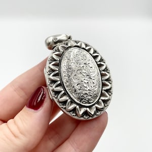 Antique Victorian Aesthetic 1880 Sterling Silver Locket // Repousse Floral Pendant by A·B // Ornate Heirloom Keepsake // Locket Necklace