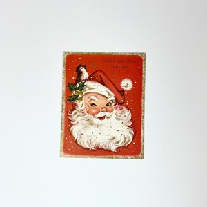 Cartão de Natal retrô vintage dos anos 1950 // Cartão para professor Cartão de Natal // Cartão de Papai Noel