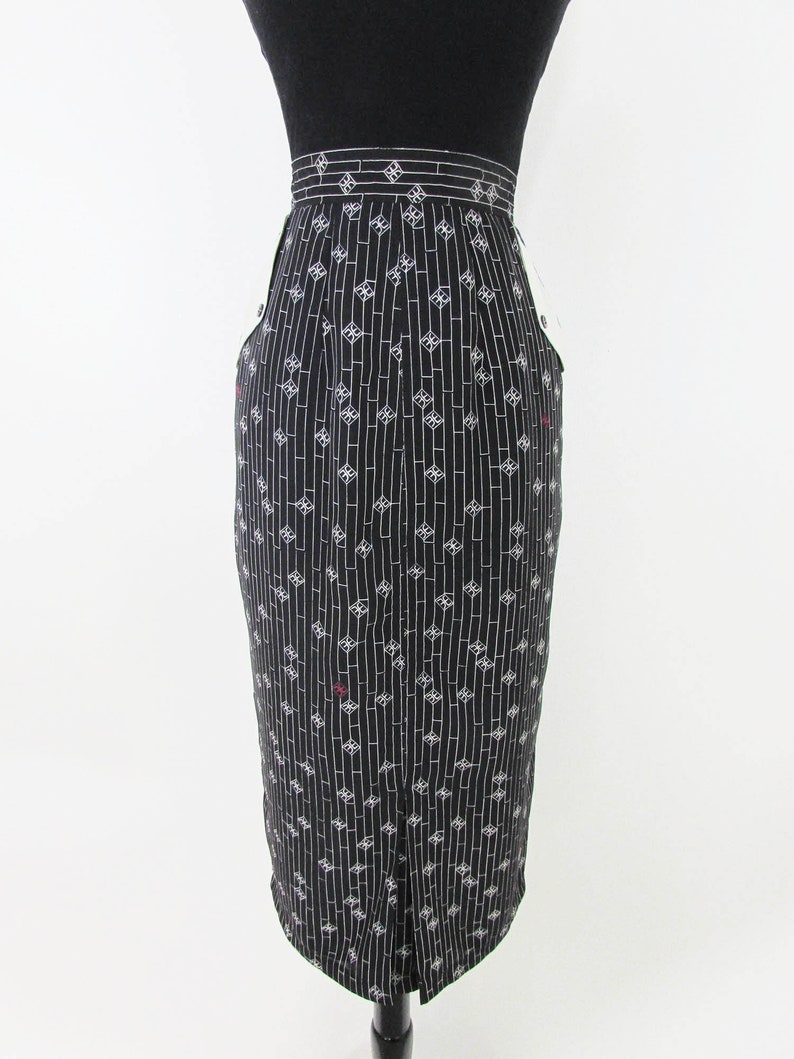 Size Small Vintage Black and Cream Cherie Logo Pencil Skirt