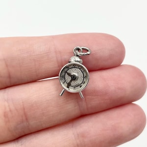 Vintage Sterling Silver Alarm Clock Charm // Miniature Clock Pendant // Timepiece Charm // Sterling Silver // Unique Gift