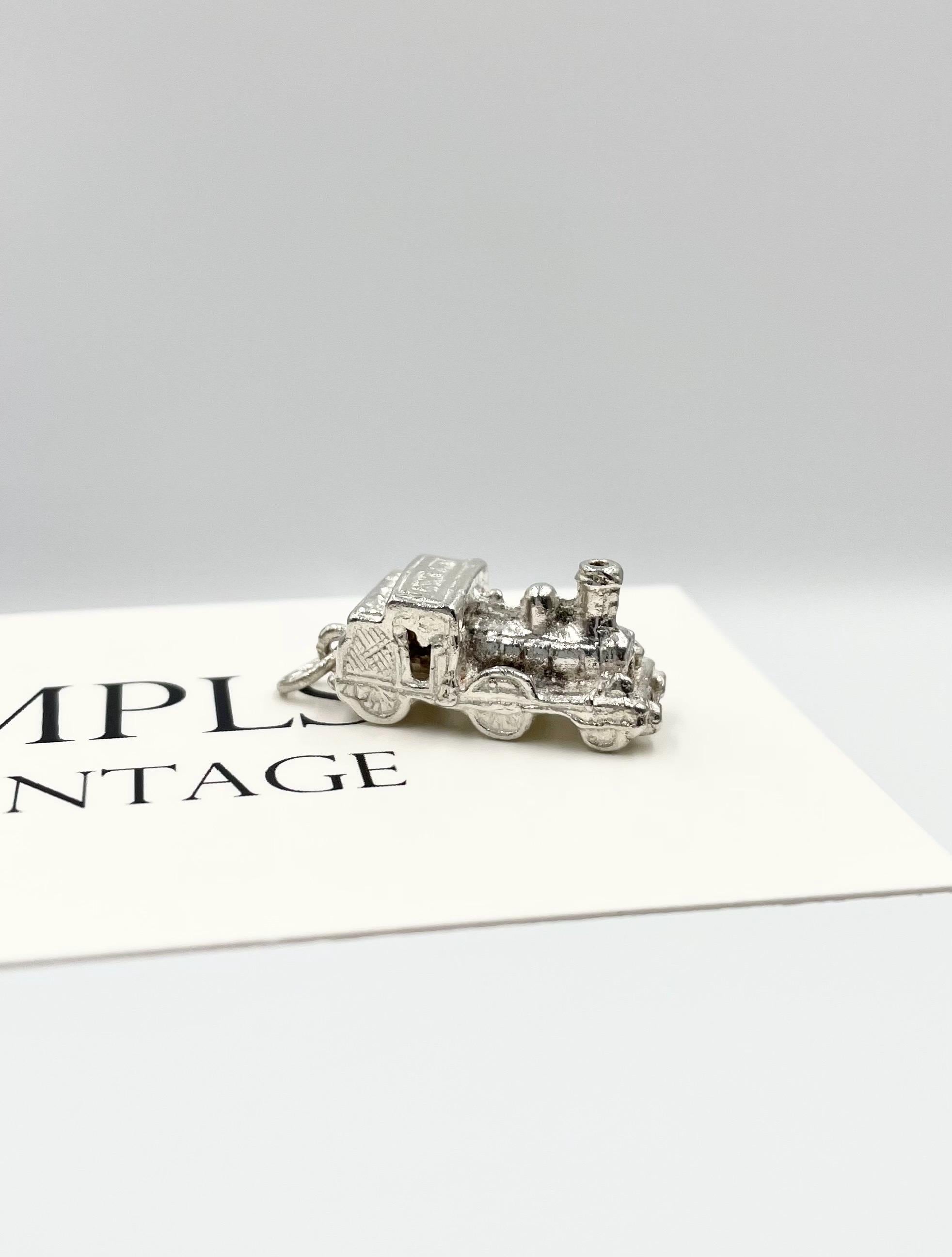 Vintage Sterling Silver Train Engine Charm // Sterling Locomotive Pendant // Travel Jewelry // Railroad Gift // Steam Engine Charm