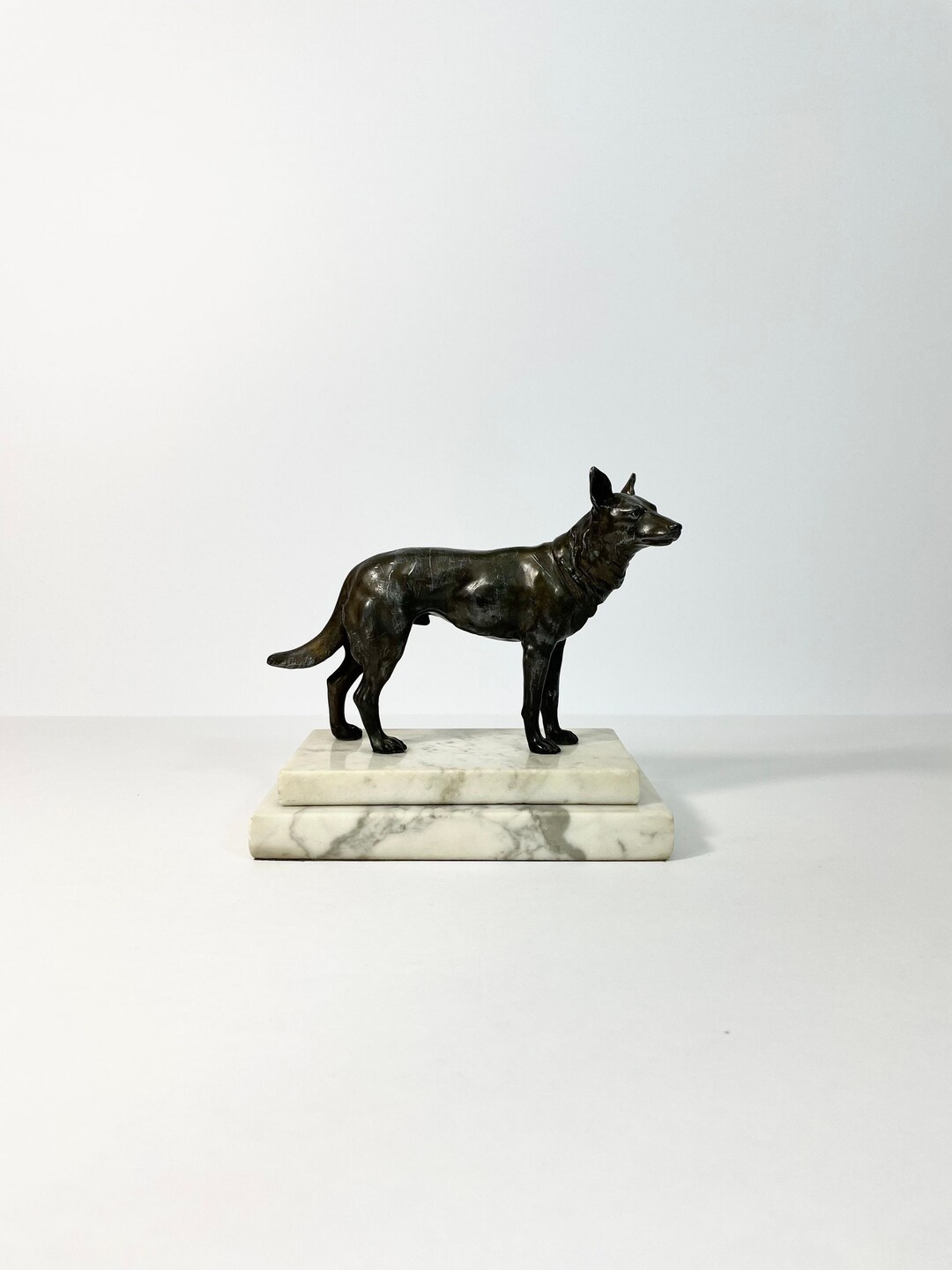 Antique Spelter and Marble Art Deco Dog Statue // Metal and Marble // 1920s Etsy