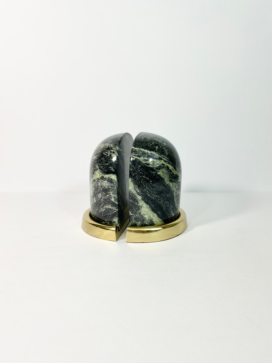 Vintage Green Granite and Brass Bookends // Minimalist Carved - Etsy