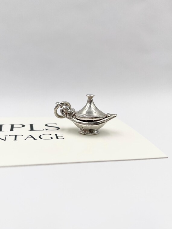 Vintage Sterling Silver Genie Lamp Charm Opening // Magic Lamp Mechanical Charm // Aladdin Lamp Charm Pendant